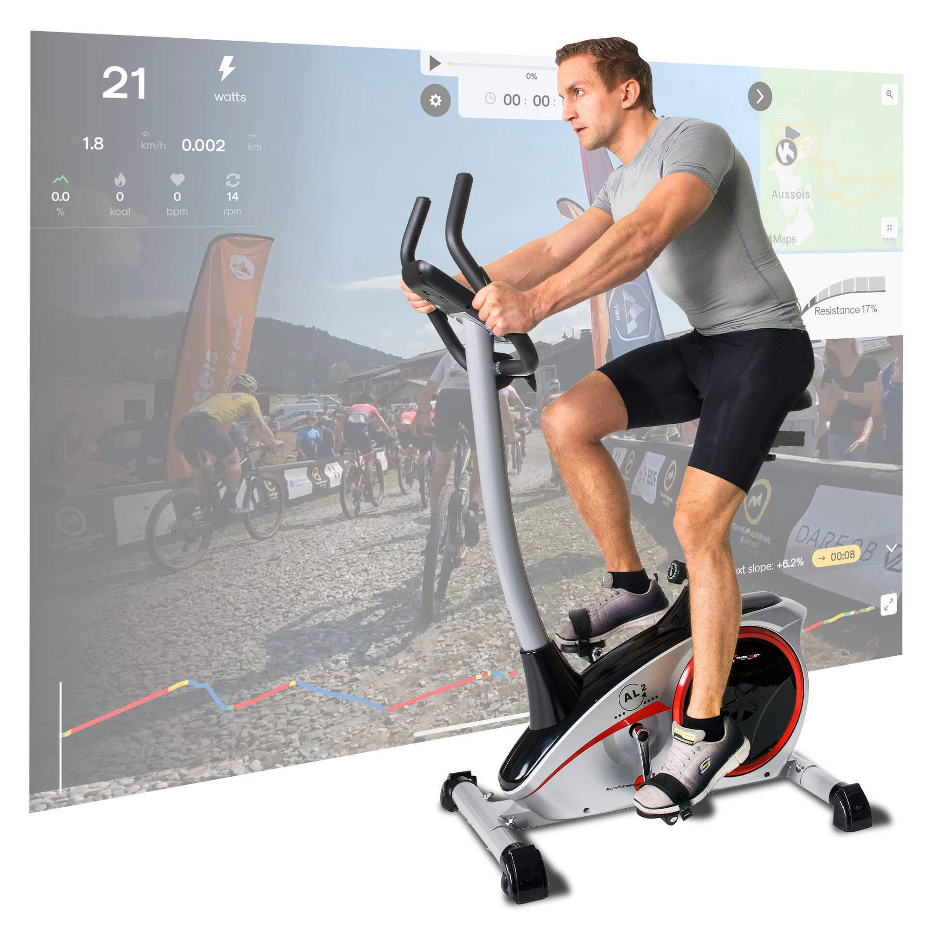 Motionscykel AL2 Bäst i Test (S Kinomap/Swift - Silver) Motionscykel från Christopeit Sport.